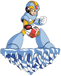 Megaman standing on a floating platform